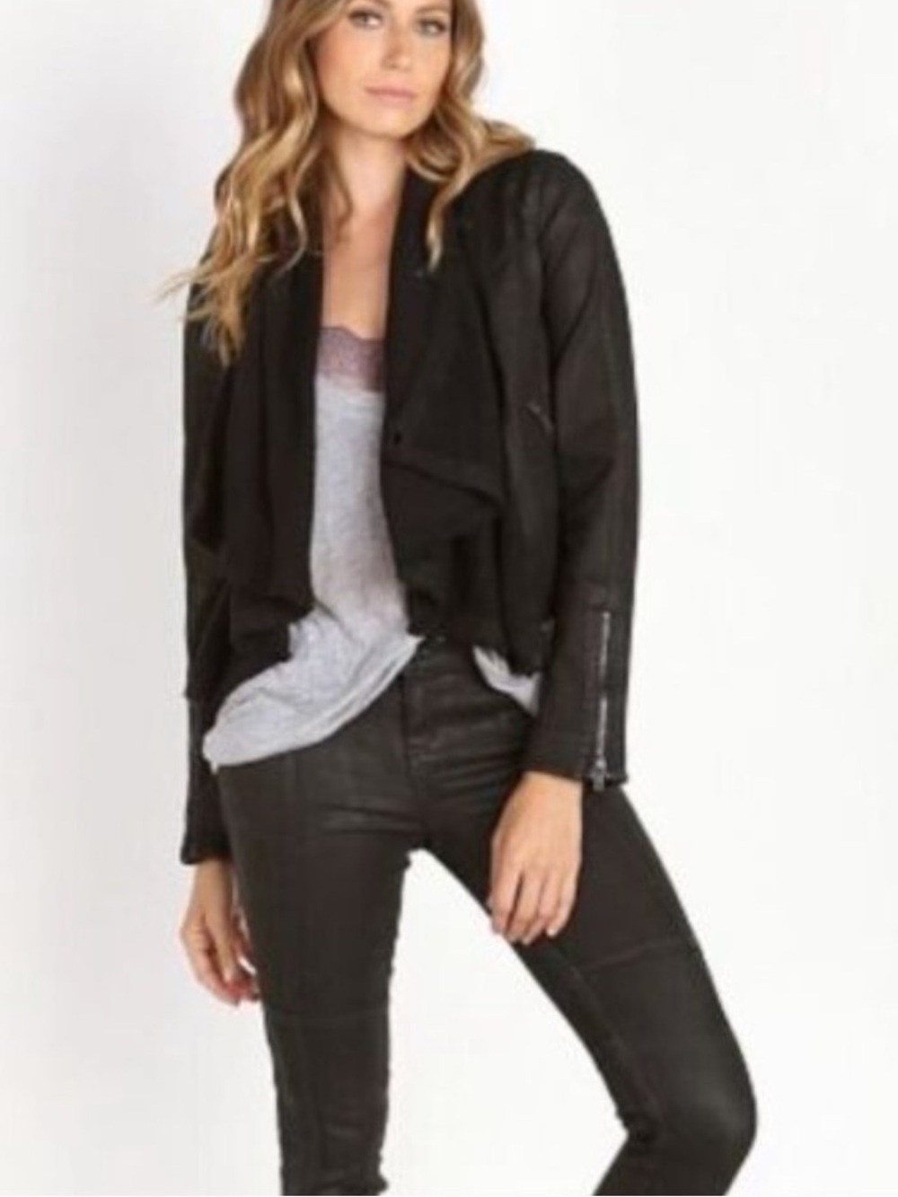 Guess Black Draped Leather Jacket